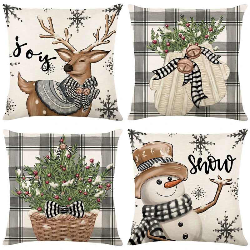 Linen Christmas Pillow Case Christmas Decoration for Home Cushion Cover 45x45cm