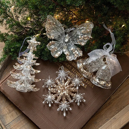 Sparkling Acrylic Christmas Ornaments – Snowflakes, Butterflies, Elk, and Tree Decorations